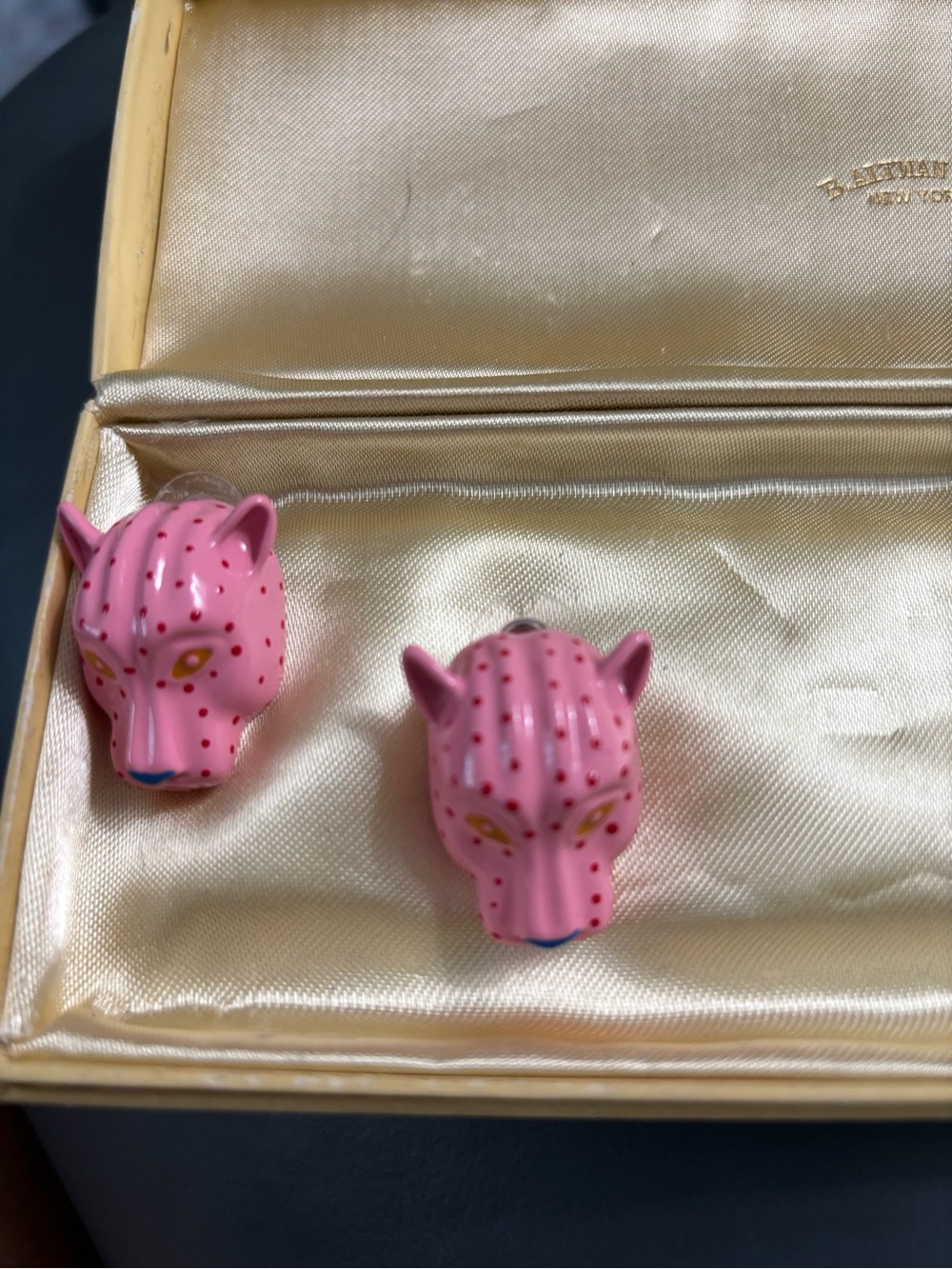 Pink Leopard Head  Earrings - pierced